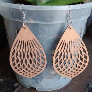 Handmade wooden drop earrings.